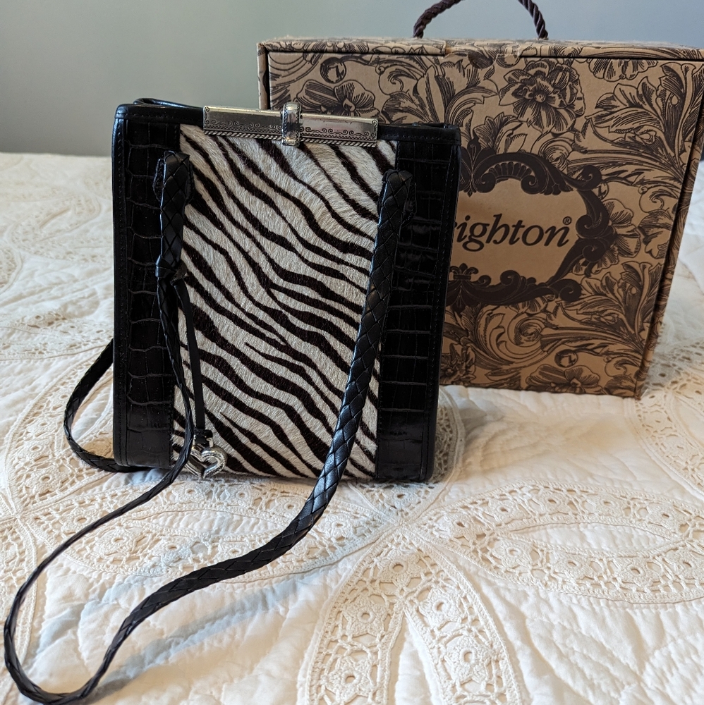 Brighton Purse Black Leather with Zebra Calf Hair